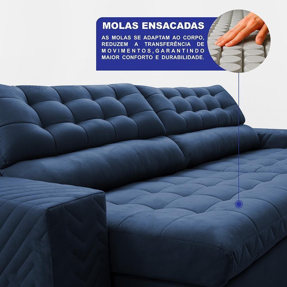 Sofá Retrátil E Reclinável 2,70m Molas Ensacadas Max Spring. Velusoft Cama Inbox Azul - 4