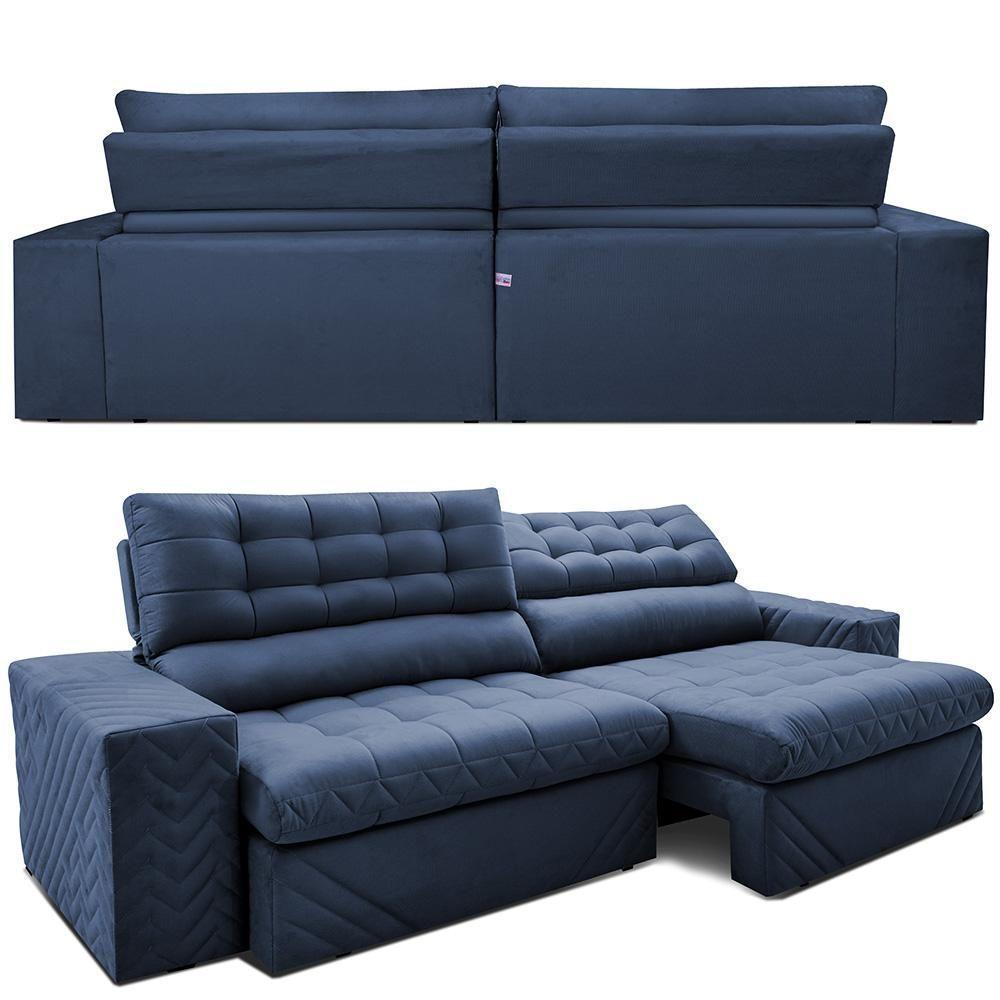 Sofá Retrátil E Reclinável 2,70m Molas Ensacadas Max Spring. Velusoft Cama Inbox Azul - 7