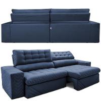 Sofá Retrátil E Reclinável 2,70m Molas Ensacadas Max Spring. Velusoft Cama Inbox Azul - 7