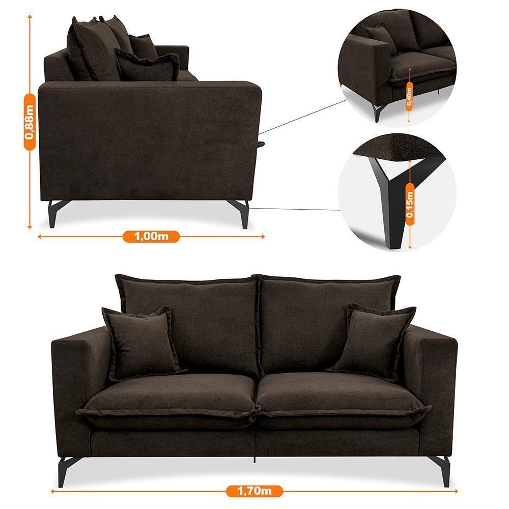 Sofá 2 Lugares Modular Boma. 1,70m Boucle Sofá Inbox Marrom - 3