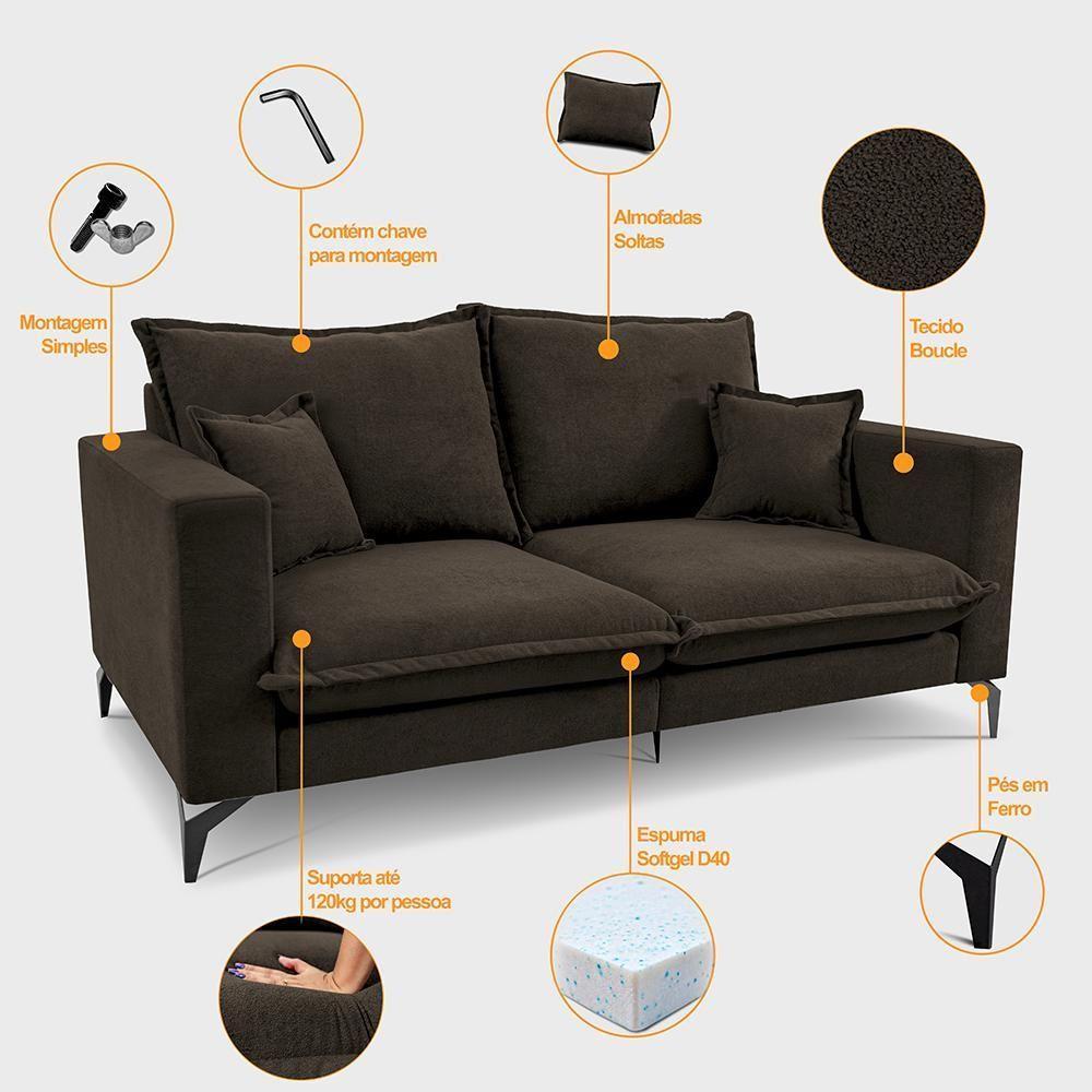 Sofá 2 Lugares Modular Boma. 1,70m Boucle Sofá Inbox Marrom - 4