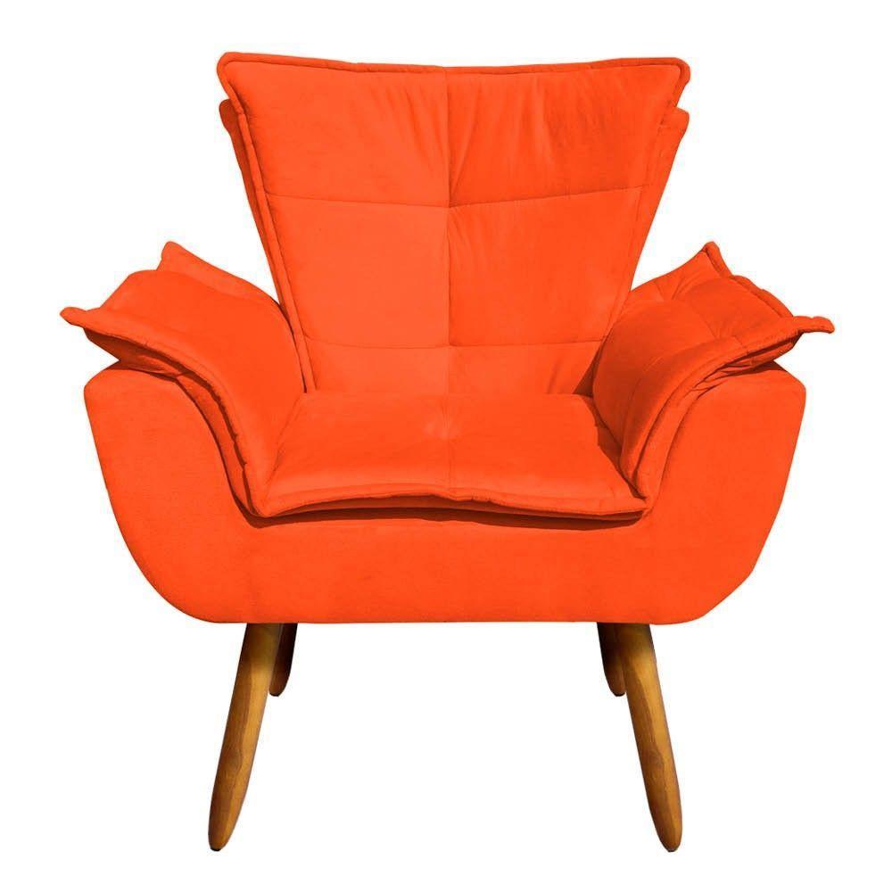 Kit 02 Poltronas Opala Com 01 Puff Opala Suede Pés Palito Castanho DRossi Laranja - 6