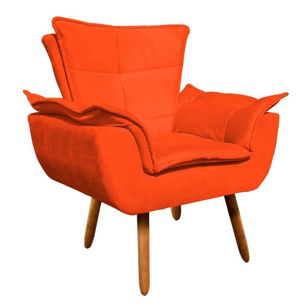 Kit 02 Poltronas Opala Com 01 Puff Opala Suede Pés Palito Castanho DRossi Laranja - 9