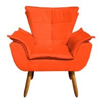 Kit 02 Poltronas Opala Com 01 Puff Opala Suede Pés Palito Castanho DRossi Laranja - 6