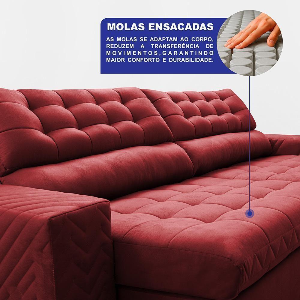 Sofá Retrátil E Reclinável 3,00m Molas Ensacadas Max Spring. Velusoft Cama Inbox Vermelho - 4