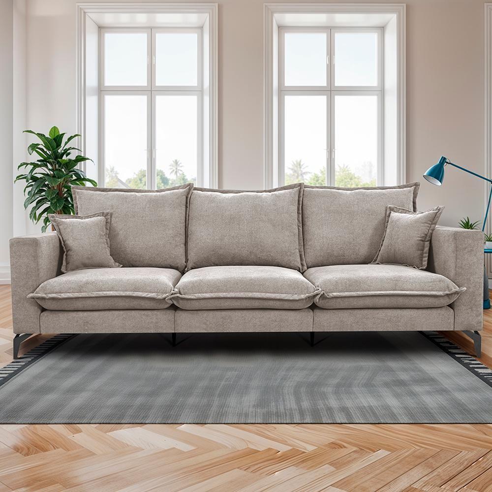 Sofá 3 Lugares Modular Boma. 2,40m Boucle Sofá Inbox Bege Claro - 1