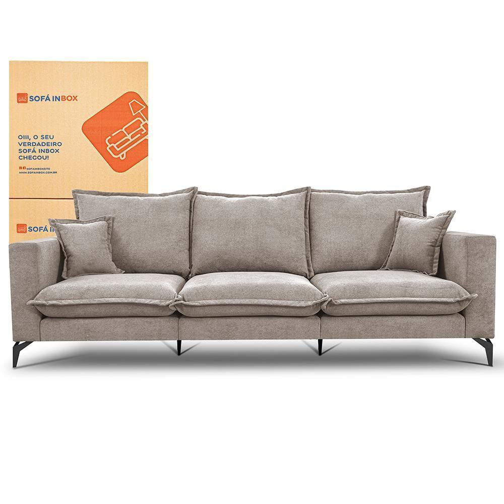 Sofá 3 Lugares Modular Boma. 2,40m Boucle Sofá Inbox Bege Claro - 2