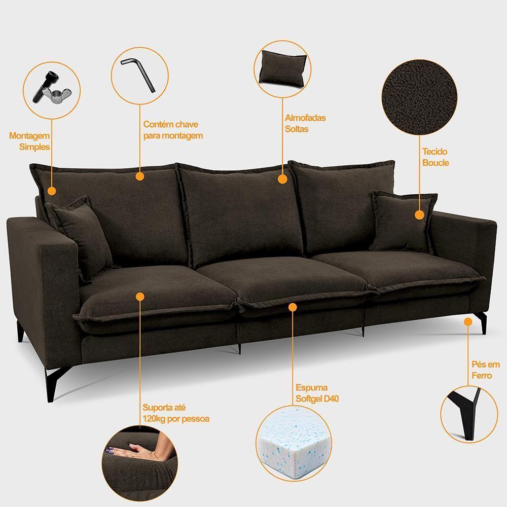 Sofá 3 Lugares Modular Boma. 2,40m Boucle Sofá Inbox Marrom - 4