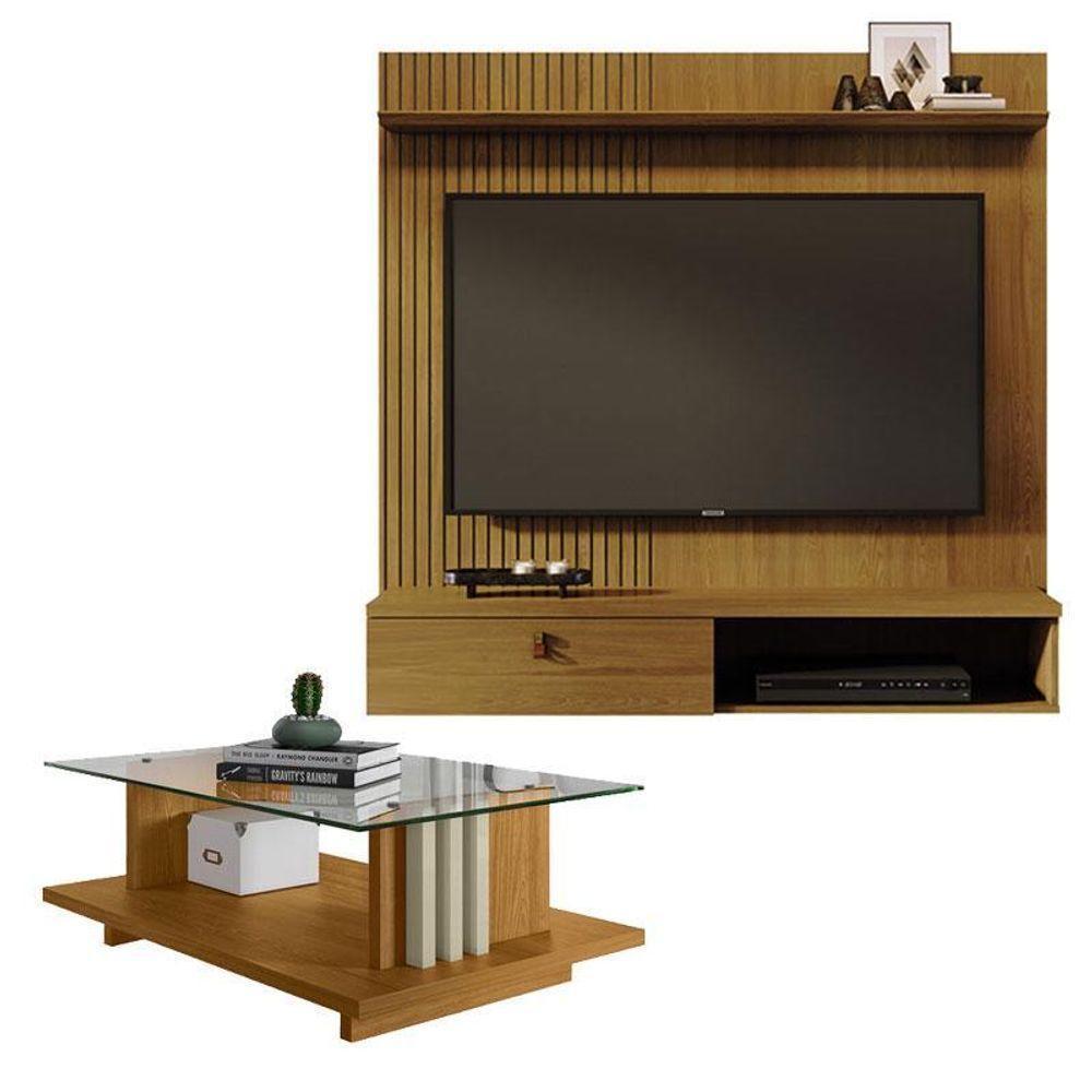 Estante Home Theater Suspenso íris Cumaru Com Mesa De Centro Frizz Cumaru Opala - Madetec - 1