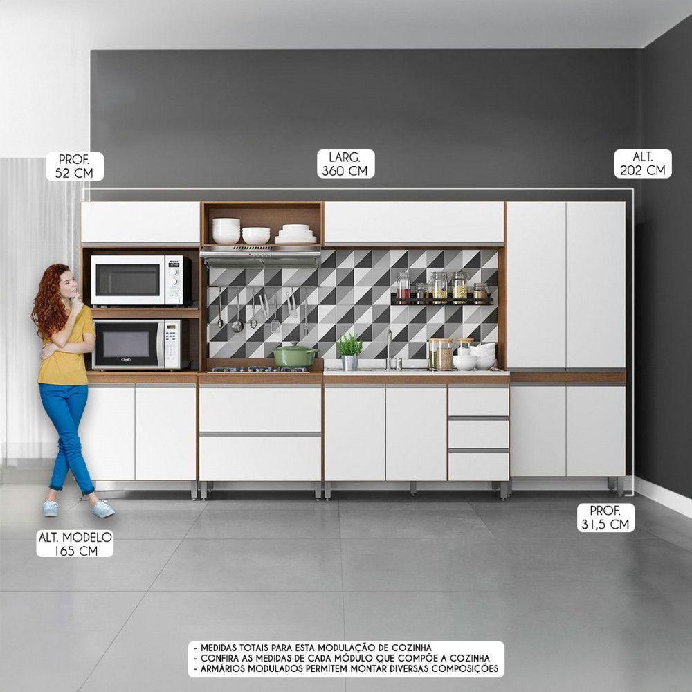 Armário Cozinha Modulada Com Balcão Pia Sabrina Menu Móveis Branco - 2