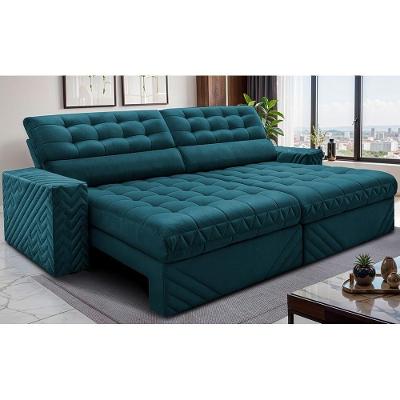 Sofá Retrátil E Reclinável 2,30m Molas Ensacadas Max Spring. Velusoft Cama Inbox Petróleo