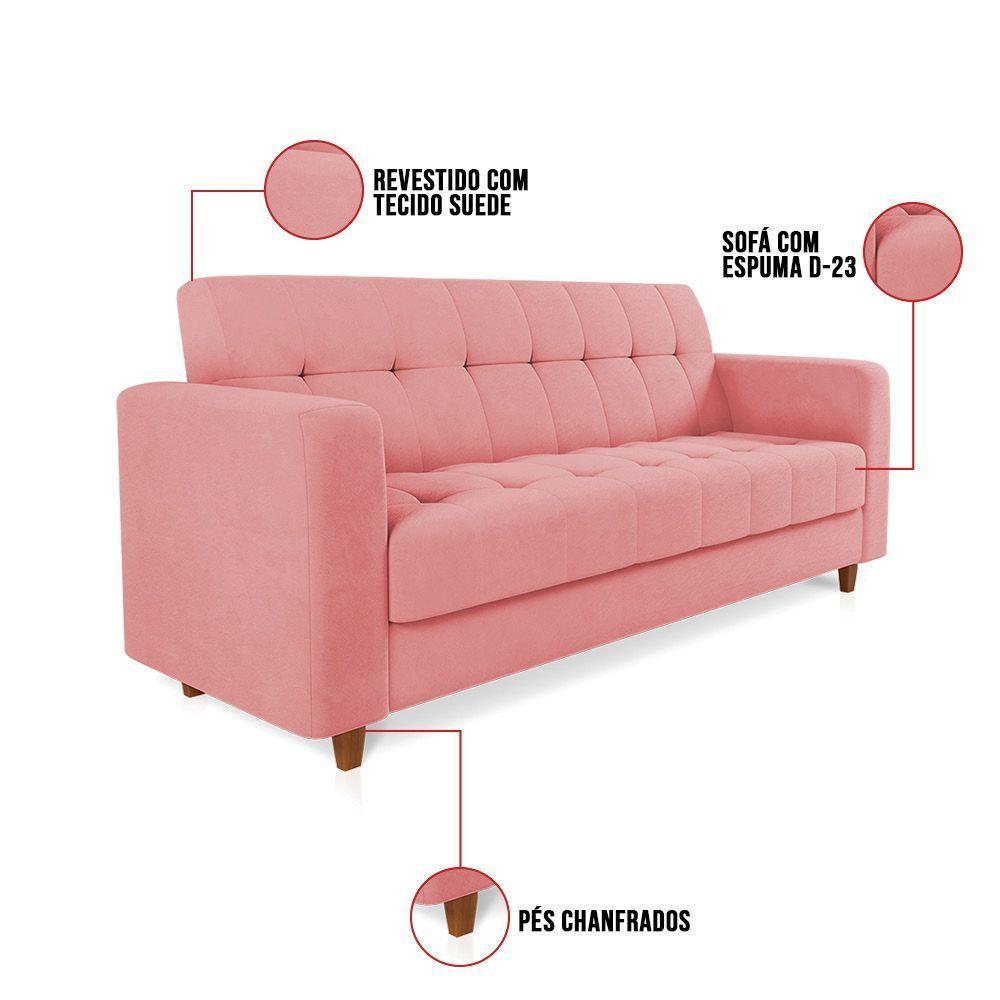 Sofá 03 Lugares Arezzo Suede Pés Chanfrado Castanho D01 - DRossi Rose - 6