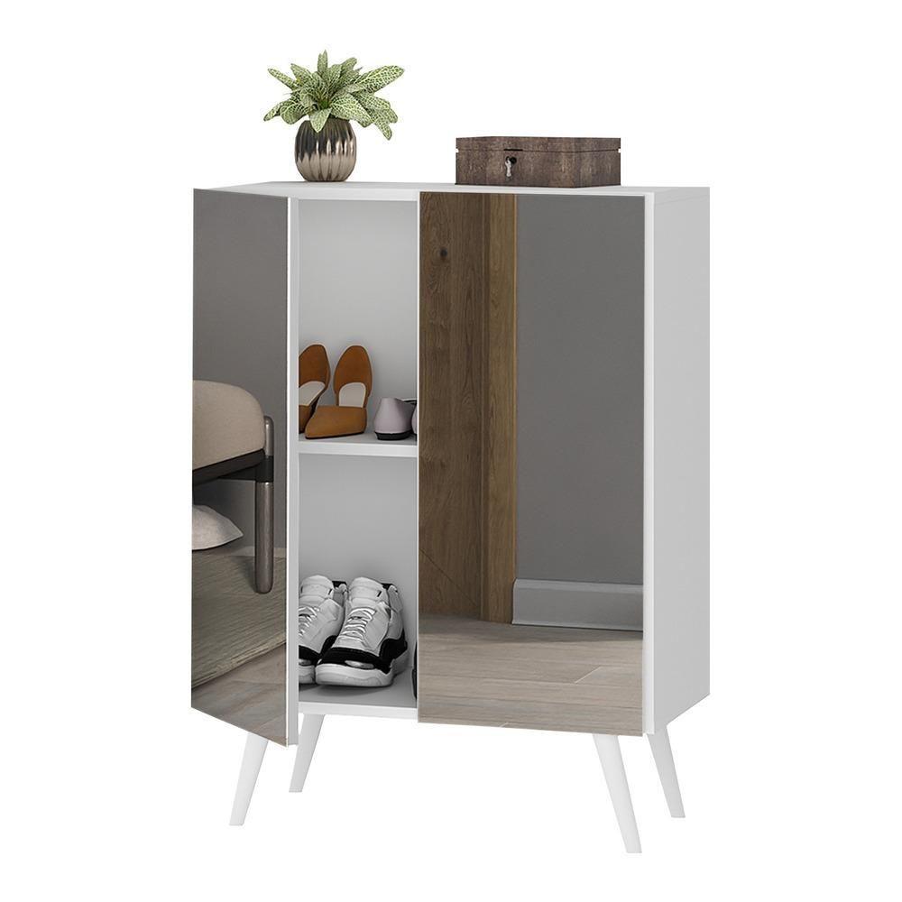 Sapateira 2 Portas Retrô Com Espelho Nina Branca - 7