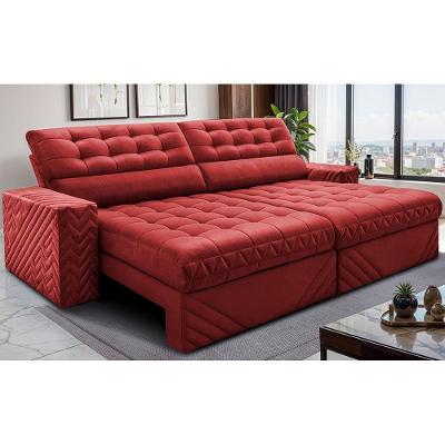 Sofá Retrátil E Reclinável 2,30m Molas Ensacadas Max Spring. Velusoft Cama Inbox Vermelho