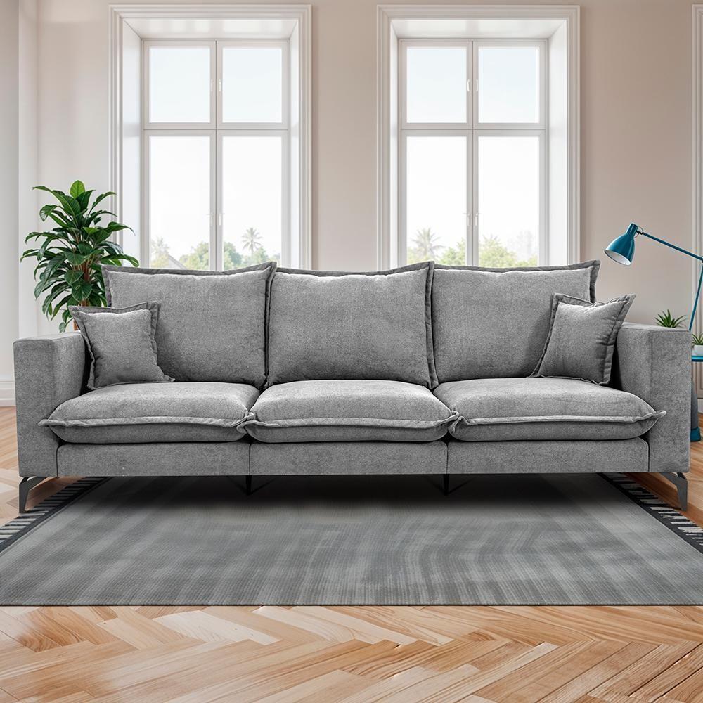 Sofá 3 Lugares Modular Boma. 2,40m Boucle Sofá Inbox Cinza Claro - 1