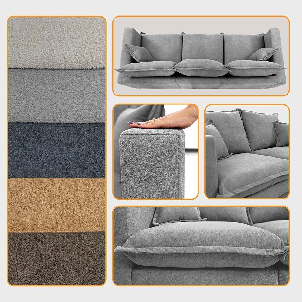 Sofá 3 Lugares Modular Boma. 2,40m Boucle Sofá Inbox Cinza Claro - 6