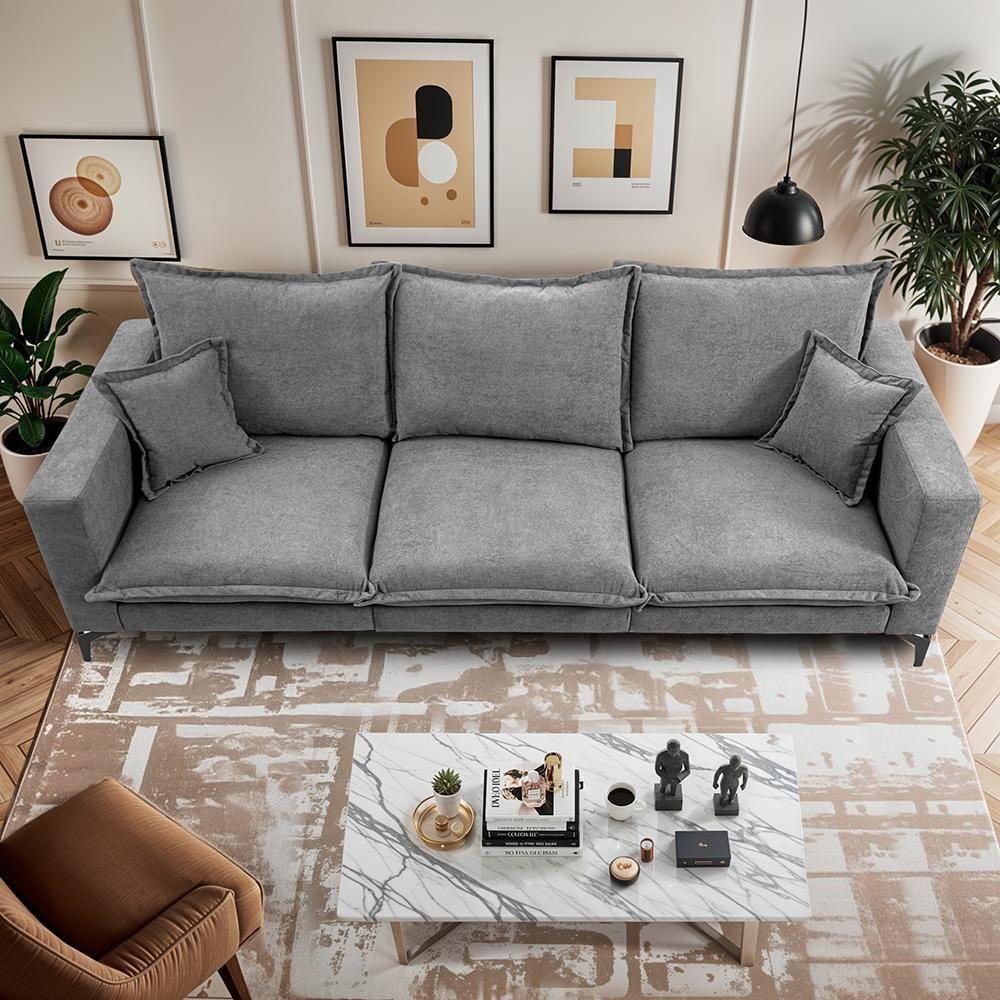 Sofá 3 Lugares Modular Boma. 2,40m Boucle Sofá Inbox Cinza Claro - 7