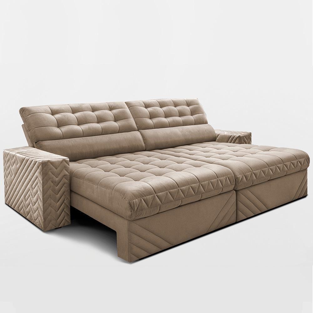 Sofá Retrátil E Reclinável 2,50m Molas Ensacadas Max Spring. Velusoft Cama Inbox Bege - 8