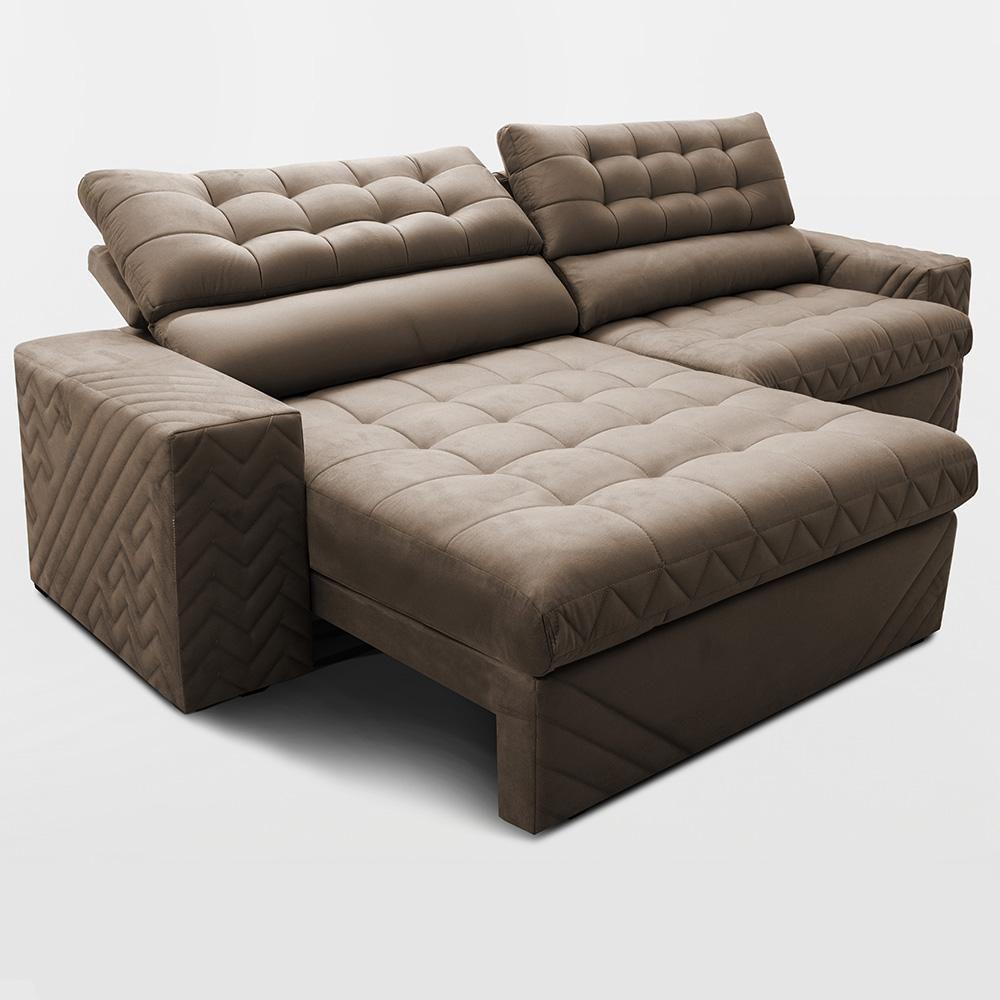 Sofá Retrátil E Reclinável 2,30m Molas Ensacadas Max Spring. Velusoft Cama Inbox Castor - 7