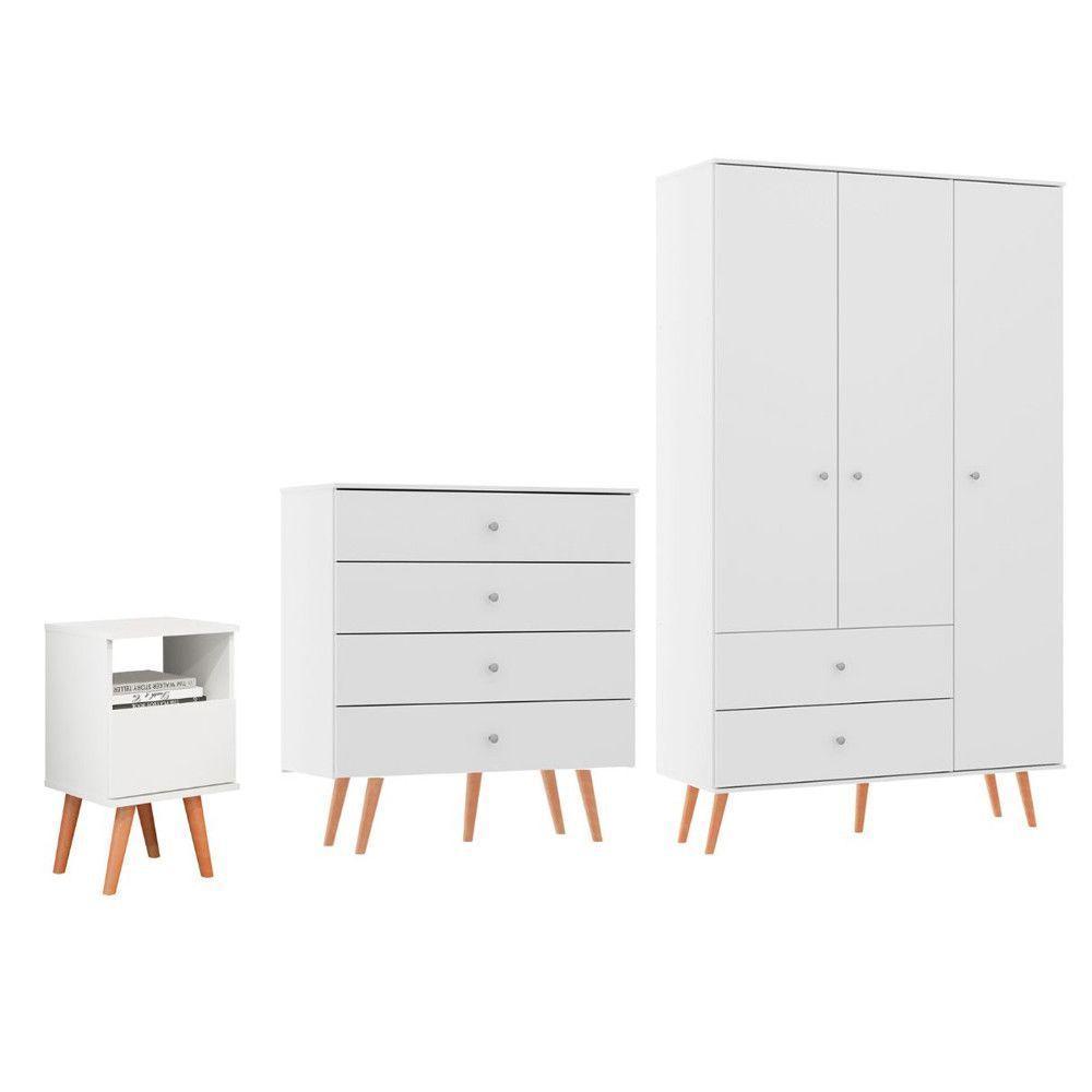Kit Completo Quarto Guarda Roupa Cômoda Mesa Menu Móveis Branco - 2