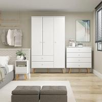 Kit Completo Quarto Guarda Roupa Cômoda Mesa Menu Móveis Branco - 1