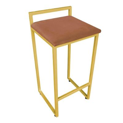 Banqueta Alta Lavínia Suede Base Dourado DRossi Terra