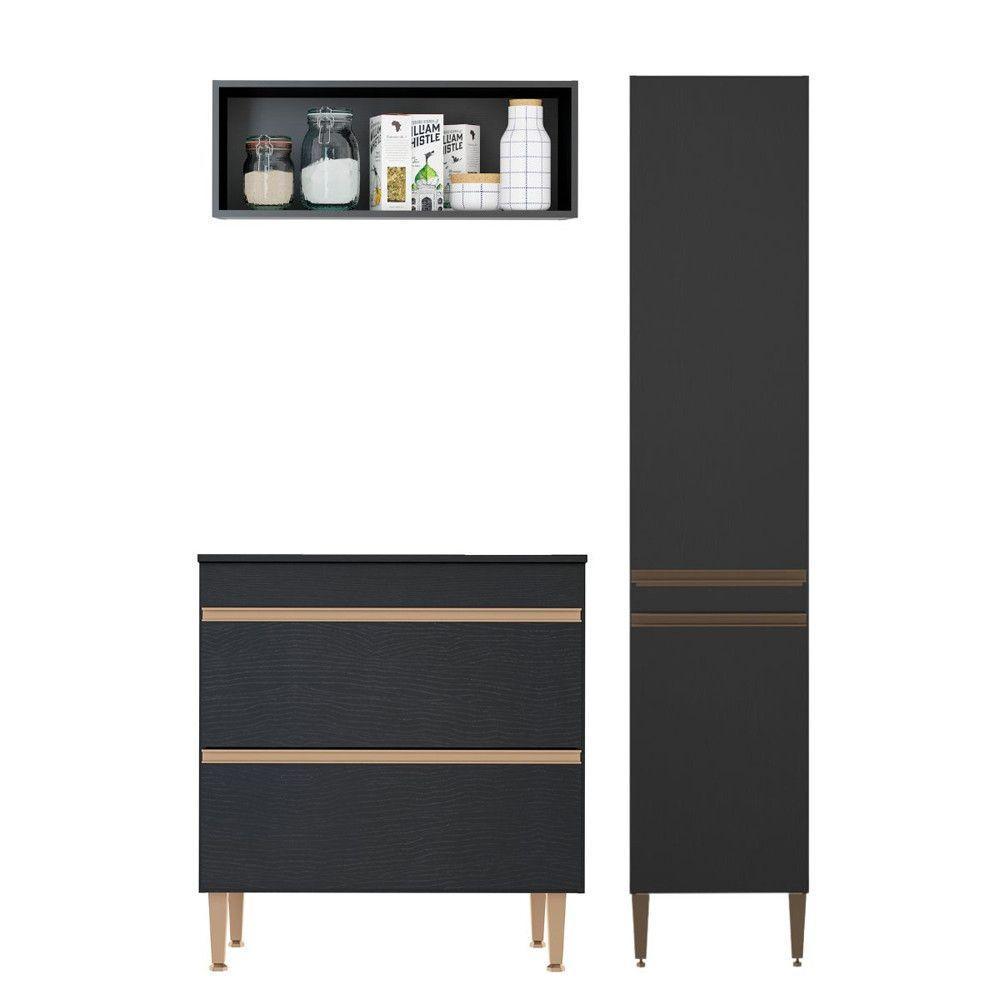 Kit Balcão Cooktop Armário Paneleiro Nicho Aéreo Menu Móveis Preto - 1