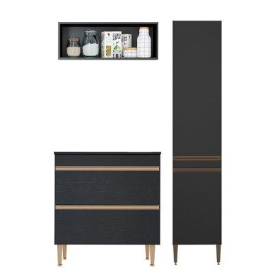 Kit Balcão Cooktop Armário Paneleiro Nicho Aéreo Menu Móveis Preto