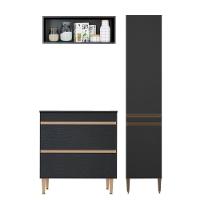 Kit Balcão Cooktop Armário Paneleiro Nicho Aéreo Menu Móveis Preto - 1