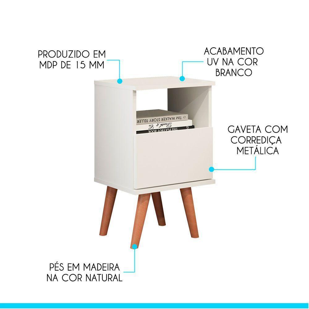 Kit Quarto Guarda-roupa Cômoda Mesa De Cabeceira Menu Móveis Branco - 4