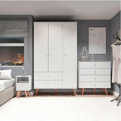 Kit Quarto Guarda-roupa Cômoda Mesa De Cabeceira Menu Móveis Branco