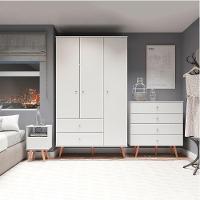 Kit Quarto Guarda-roupa Cômoda Mesa De Cabeceira Menu Móveis Branco - 1