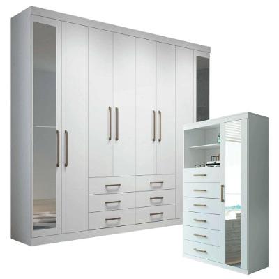 Conjunto Guarda Roupa Casal Havana Master 8 Portas Bater 6 Gavetas Branco com Cômoda