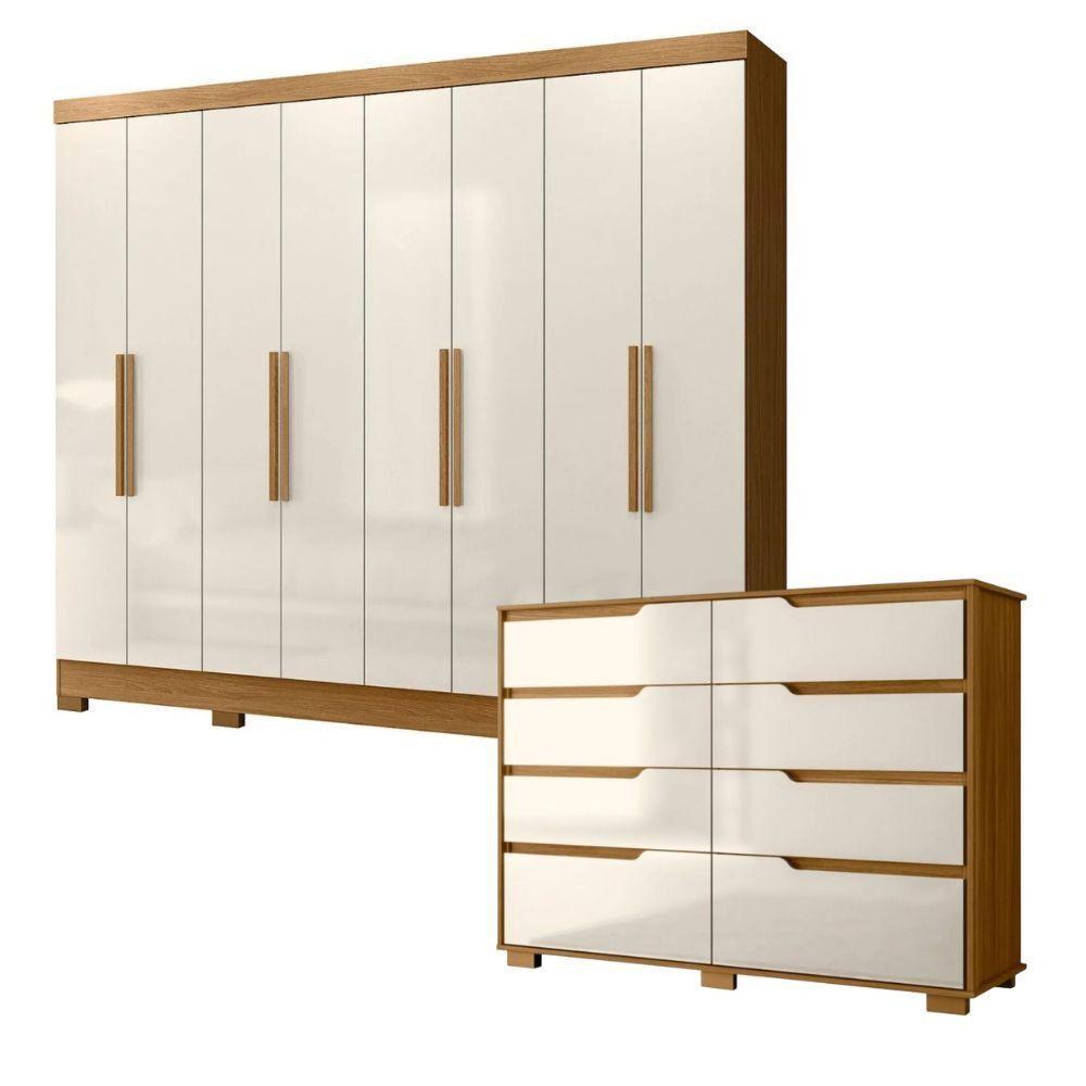 Conjunto Guarda Roupa E Cômoda Moval 2 Peças Freijo/off White - 1