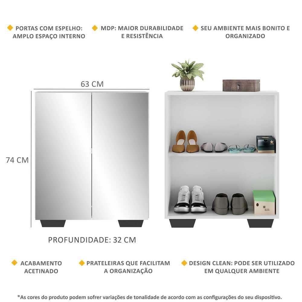 Sapateira 2 Portas Com Espelho Nina Branca/preta - 7