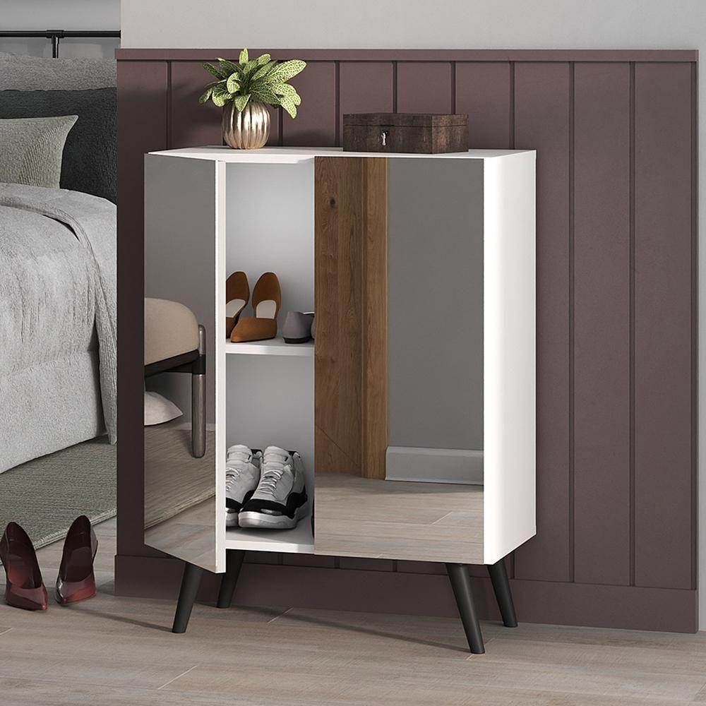 Sapateira 2 Portas Retrô Com Espelho Nina Branca/preta - 4