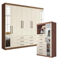 Conjunto Guarda Roupa E Cômoda Santos Andirá C/ Espelho Jatoba/areia - 1