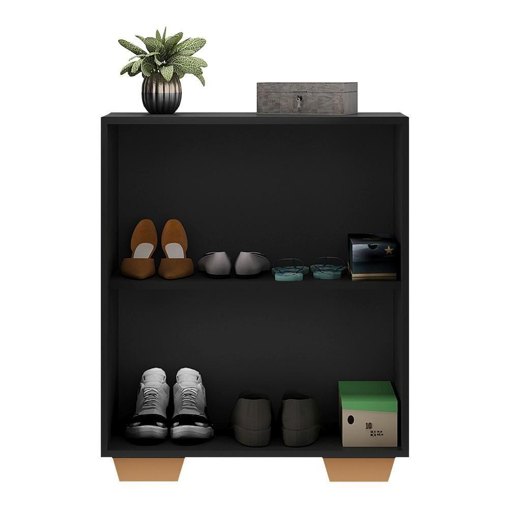 Sapateira 2 Portas Com Espelho Nina Preta/natural - 1