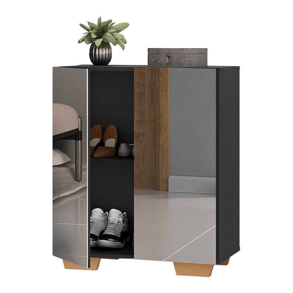 Sapateira 2 Portas Com Espelho Nina Preta/natural - 7