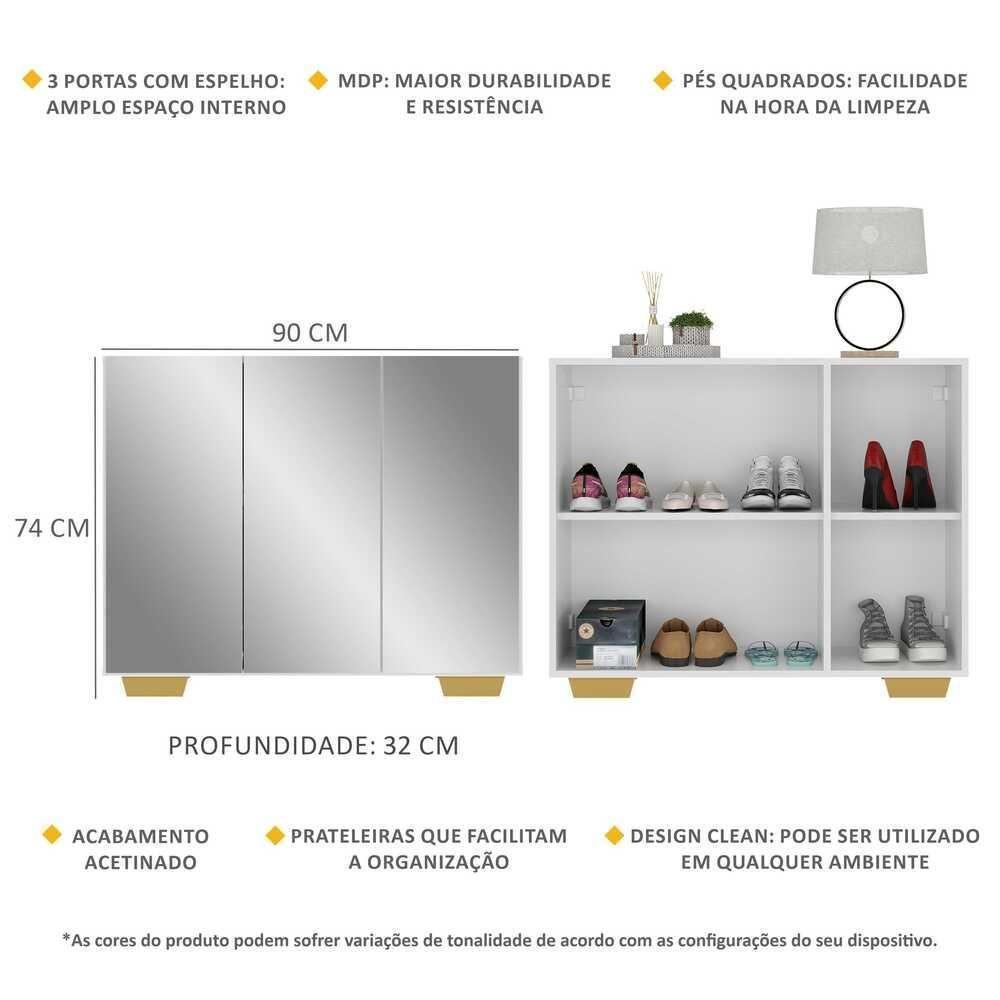 Sapateira Com Espelho 3 Portas Nina Mp6023 Branca Natural - 7