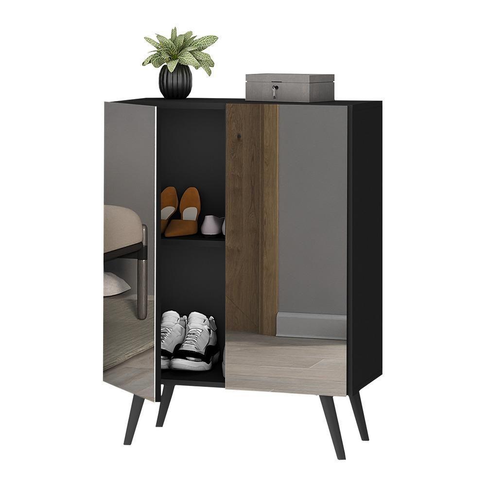 Sapateira 2 Portas Retrô Com Espelho Nina Preta - 5