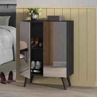 Sapateira 2 Portas Retrô Com Espelho Nina Preta - 3