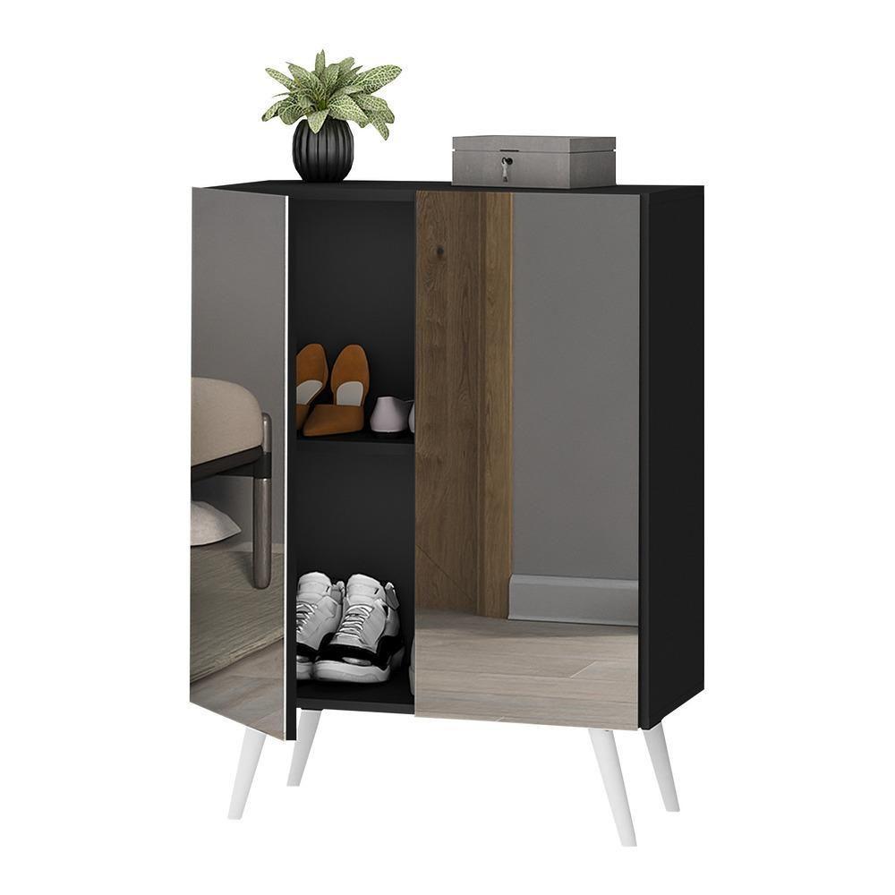 Sapateira 2 Portas Retrô Com Espelho Nina Preta/branca - 5