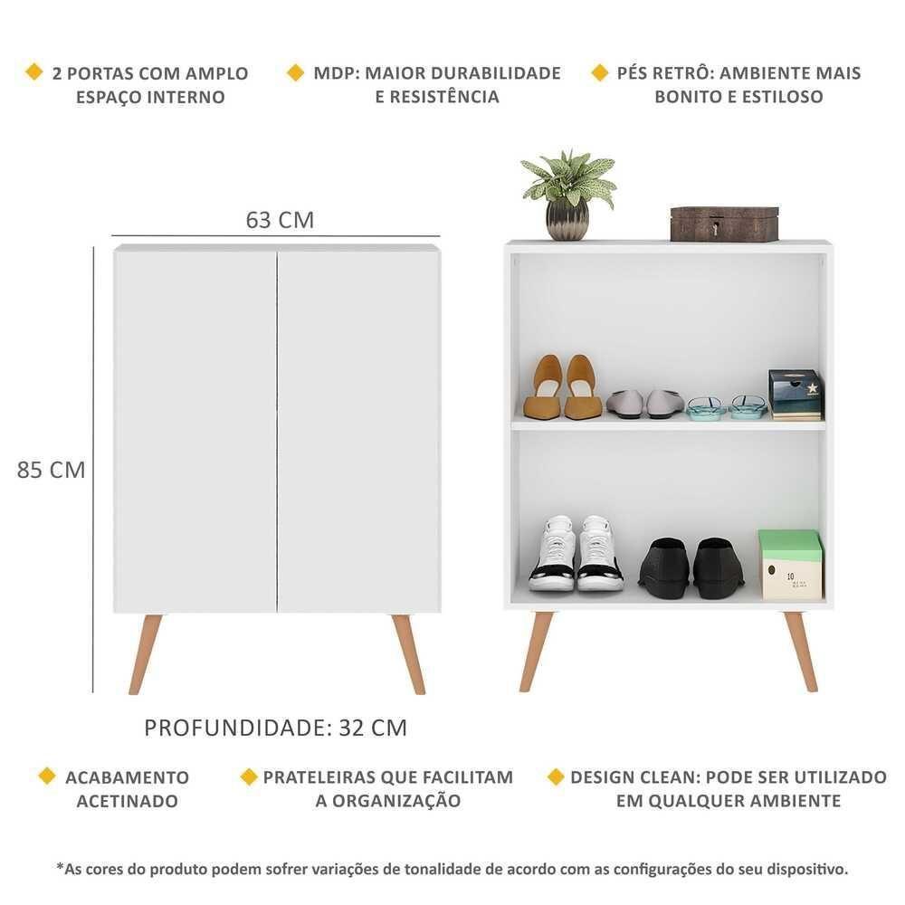 Sapateira 2 Portas Retrô Nina Multimóveis Branca/natural - 5