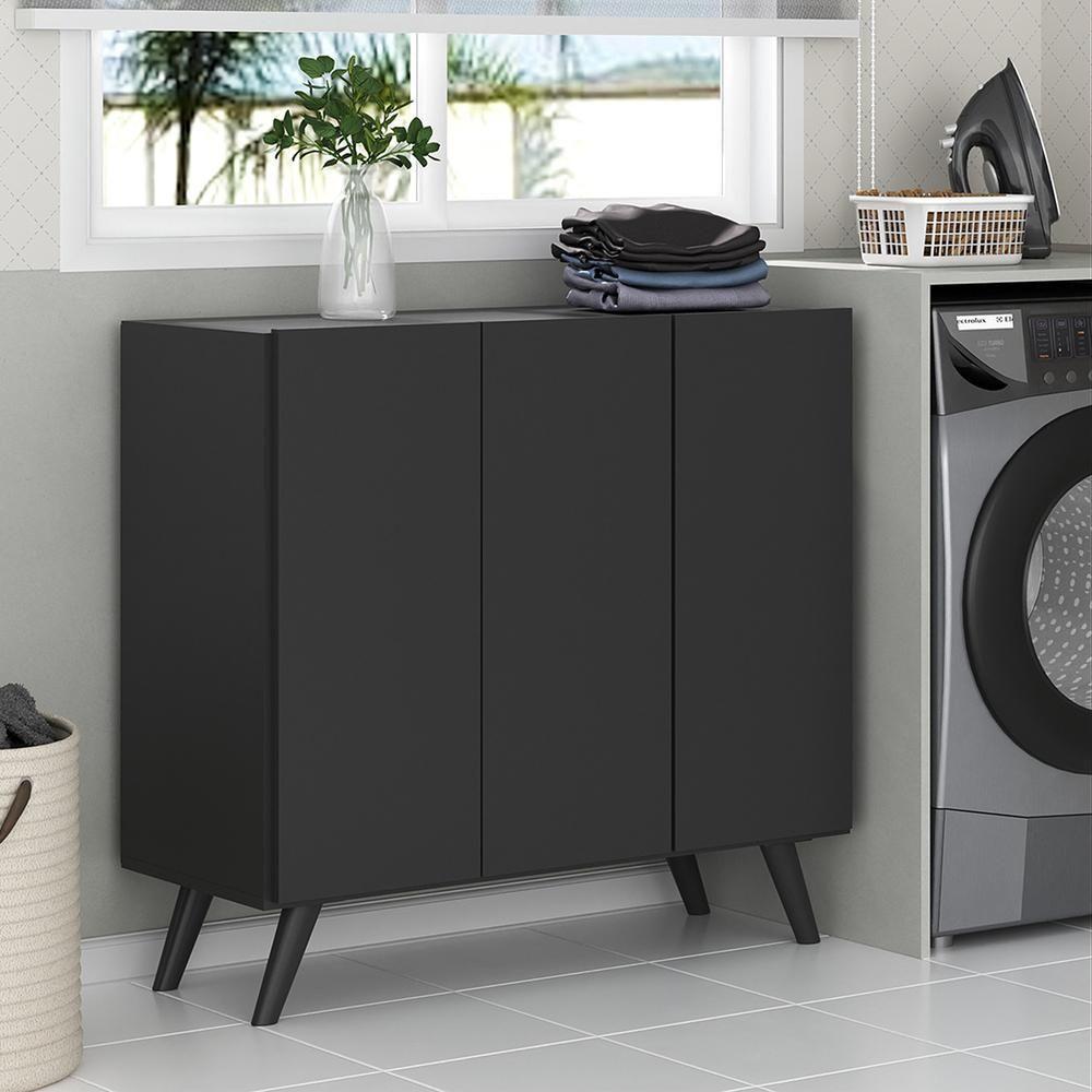 Armário Lavanderia Retrô Com 3 Portas 90 Cm Mp5033 Preto - 2