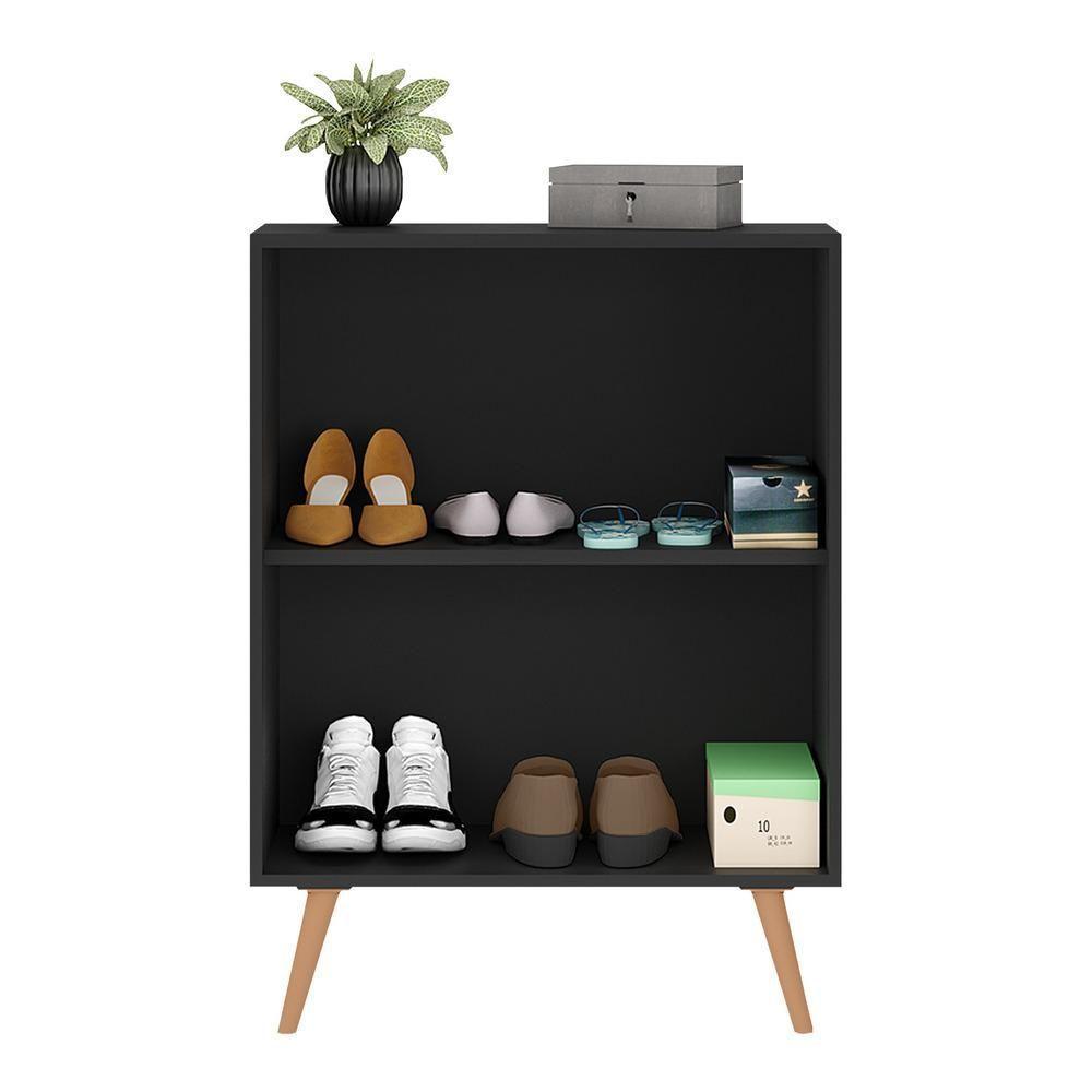 Sapateira 2 Portas Retrô Com Espelho Nina Preta/natural - 1