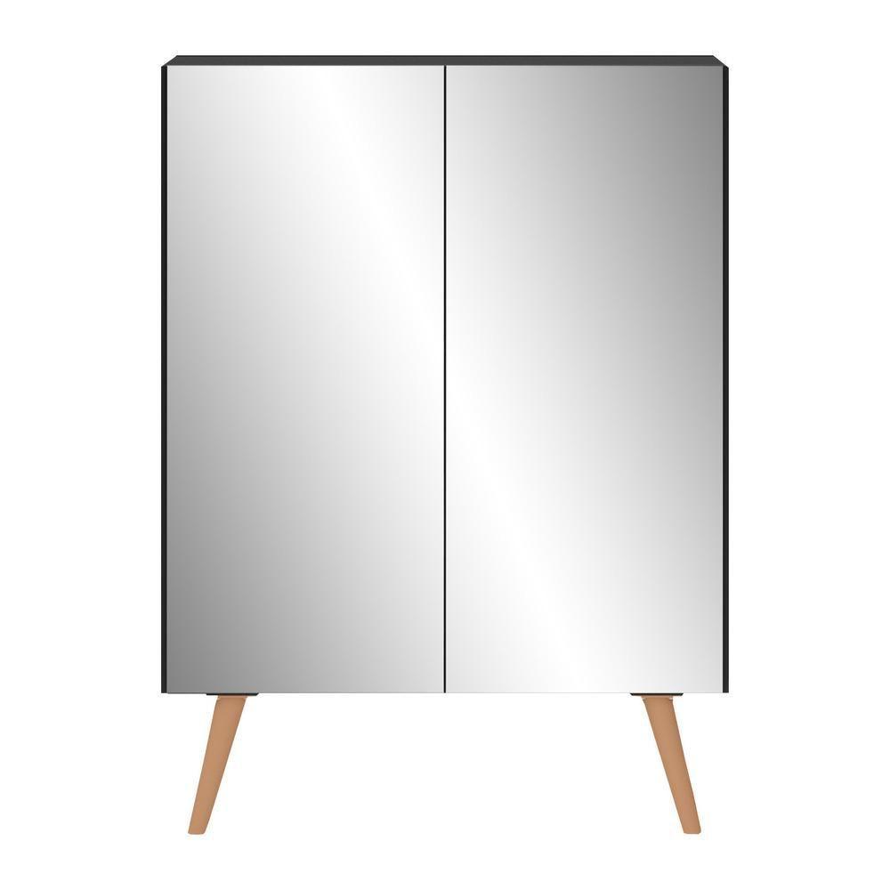 Sapateira 2 Portas Retrô Com Espelho Nina Preta/natural - 6