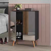 Sapateira 2 Portas Retrô Com Espelho Nina Preta/natural - 5