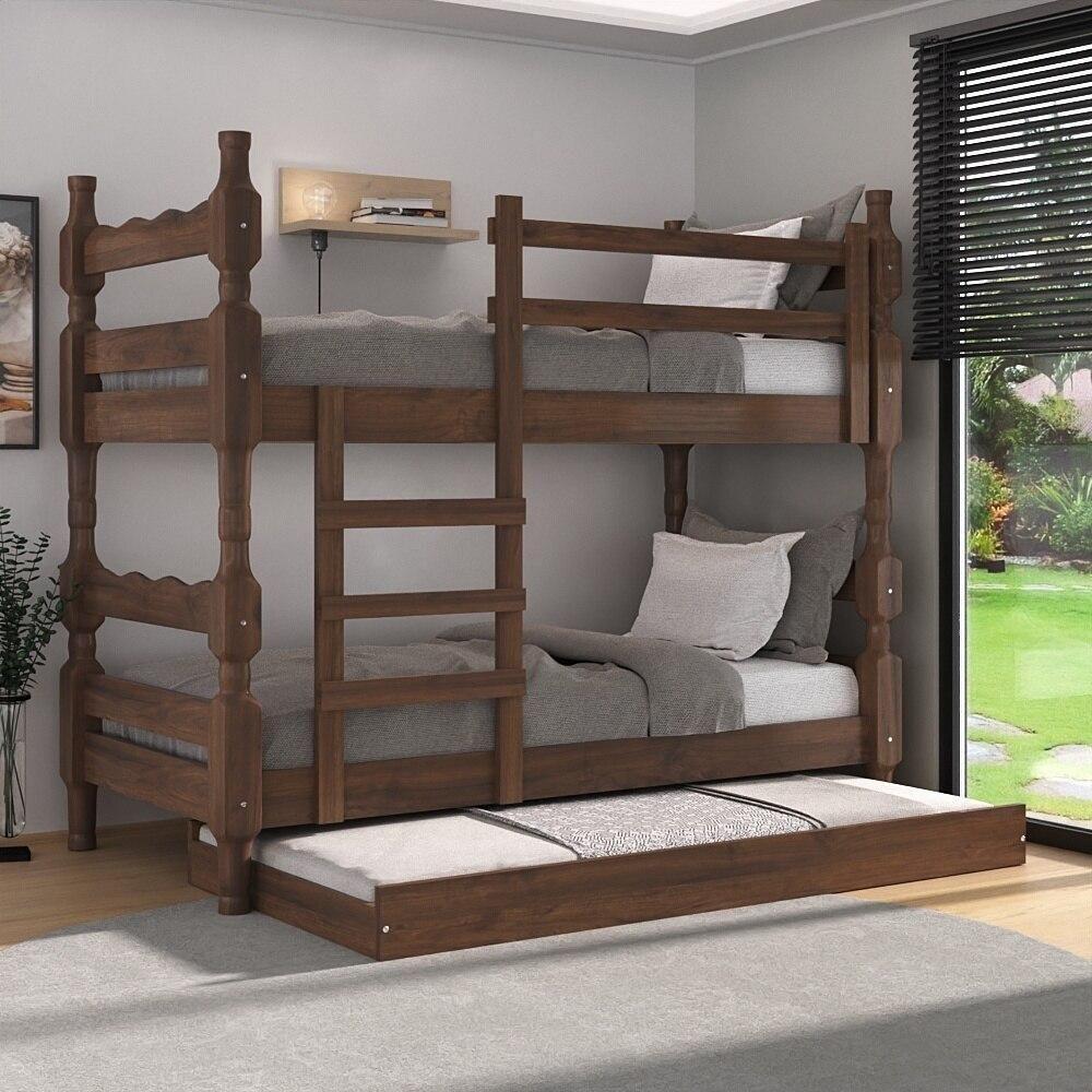 Treliche Madeira Maciça Vira 2 Camas p/ Colchão 78/88 X 188cm Porto Multimóveis Cr35106 Imbuia - 2