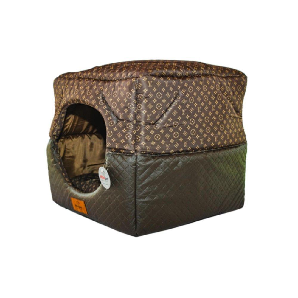 Cama Para Cachorro Toca Quadrada Em Corino + Poliéster Marrom Escuro Lv Grande (g) 50 X 50 X 50 Cm - 1